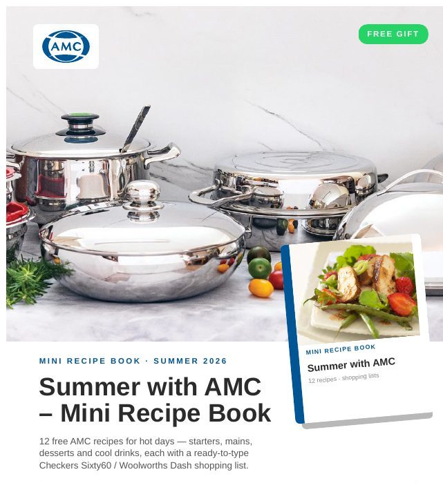 Cover of the free AMC Summer Recipe Book from Dominique Campher, Independent AMC consultant